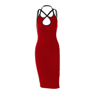 Cross front halter hollow out backless cut out midi dress