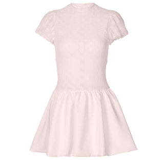 Ruched zip-up crewneck cap sleeve mini dress