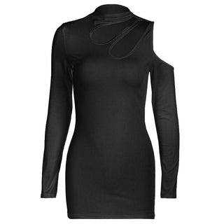 Long sleeve hollow out irregular solid cut out mini dress