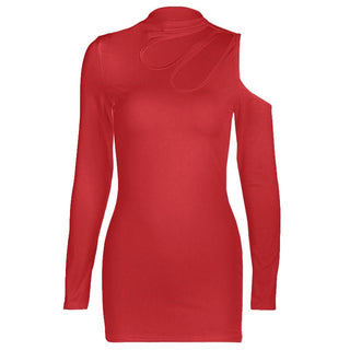 Long sleeve hollow out irregular solid cut out mini dress