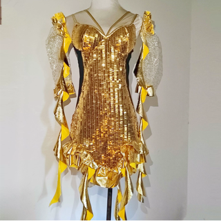 Metallic sweetheart neck ruffle glitter cami mini dress