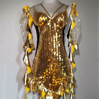 Metallic sweetheart neck ruffle glitter cami mini dress