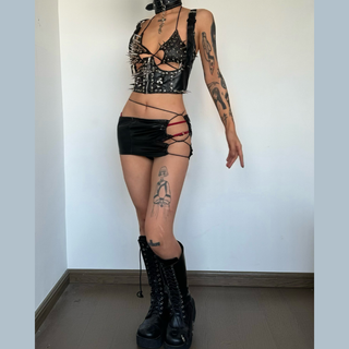 Halter self tie rivet backless crop top