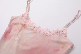 U neck lace hem flower print mesh cami maxi dress