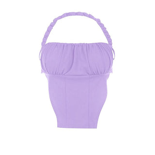 Halter ruched backless self tie top