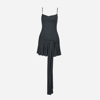 U neck solid knotted ruffle ruched cami mini dress