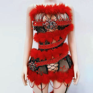 Hollow out fluffy lace beaded cut out mini dress