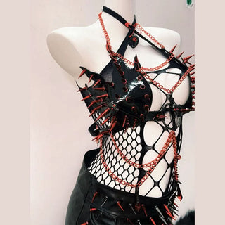 Hollow out cross front rivet applique mini skirt set