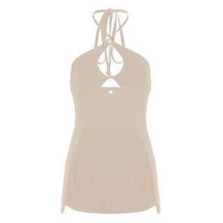 Hollow out halter self tie slit solid cut out top