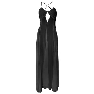 Cross back hollow out chiffon spaghetti strap cut out maxi dress