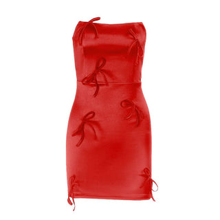 Bowknot satin zip-up backless tube mini dress