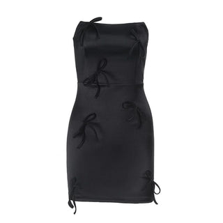 Bowknot satin zip-up backless tube mini dress