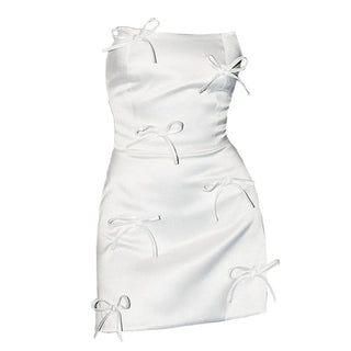 Bowknot satin zip-up backless tube mini dress