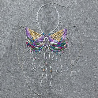 Halter beaded contrast hollow out cut out top