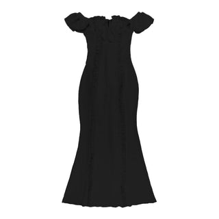 Off shoulder lace hem ruffle maxi dress