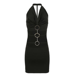 Cowl neck o ring backless mini dress