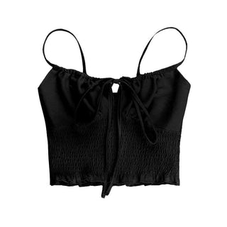 Smocked self tie ruffle cami top