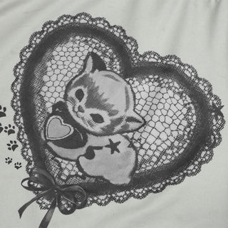 Crewneck long sleeve stitch heart pattern top