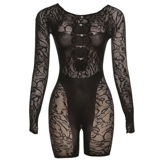 Long sleeve hollow out u neck gloves romper