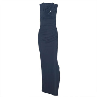 Sleeveless hollow out ruched slit cut out maxi dress