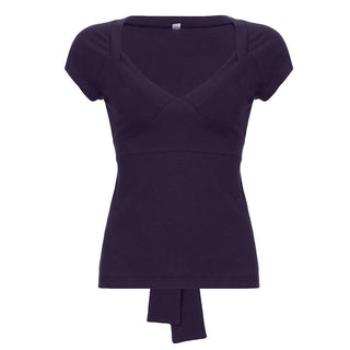 Cap sleeve v neck self tie bowknot solid top