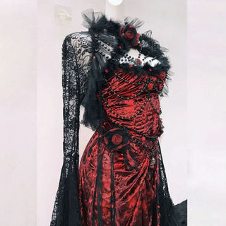 Ruched long sleeve flower applique beaded maxi dress