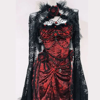 Ruched long sleeve flower applique beaded maxi dress