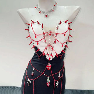 Sweetheart neck beaded rivet applique mini dress