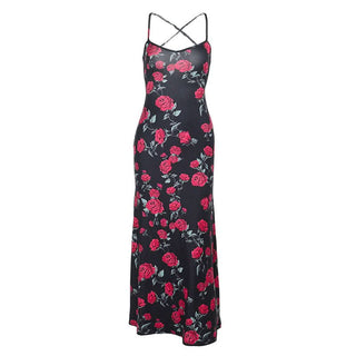 Cross back self tie flower print v neck cami maxi dress