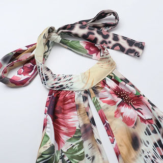 Leopard print hollow out halter self tie cut out mini dress