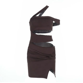 One shoulder irregular hollow out ruched cut out mini dress