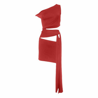 Hollow out irregular one shoulder solid cut out mini dress