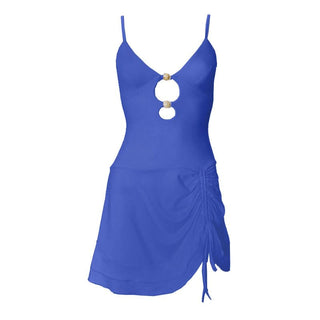 V neck hollow out ruched drawstring cami cut out mini dress