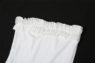 Ruffle irregular ruched solid tube midi dress