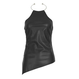 Halter PU leather irregular zip-up top