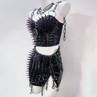 Metal chain o ring rivet applique slit v neck top