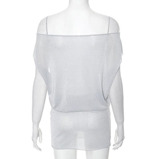 Off shoulder ruched see through mini dress