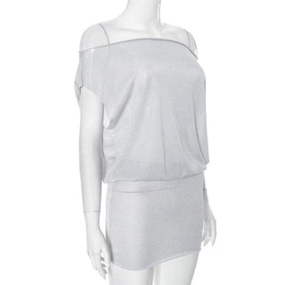 Off shoulder ruched see through mini dress