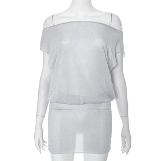 Off shoulder ruched see through mini dress