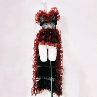 Ruffle bowknot lace cami mini dress