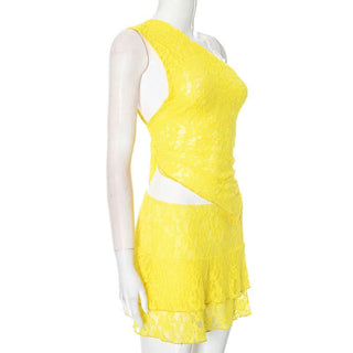 One shoulder lace irregular solid skirt set