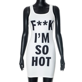 U neck letter print contrast tank mini dress