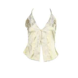 V neck satin cross back self tie cami top