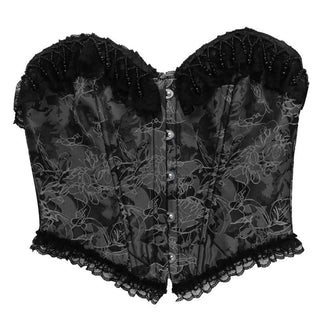 Sweetheart neck lace hem button print tube top