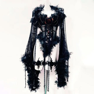 Long sleeve flower applique mesh beaded bodysuit