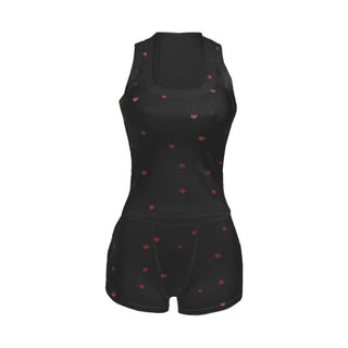 Square neck heart print ribbed pant set