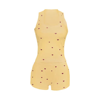 Square neck heart print ribbed pant set