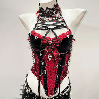 Lace up beaded flower applique bowknot top