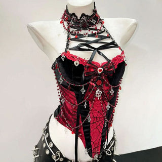 Lace up beaded flower applique bowknot top