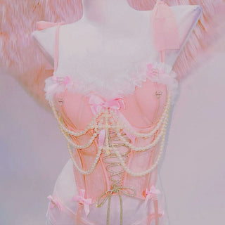 Bowknot beaded lace up v neck cami top